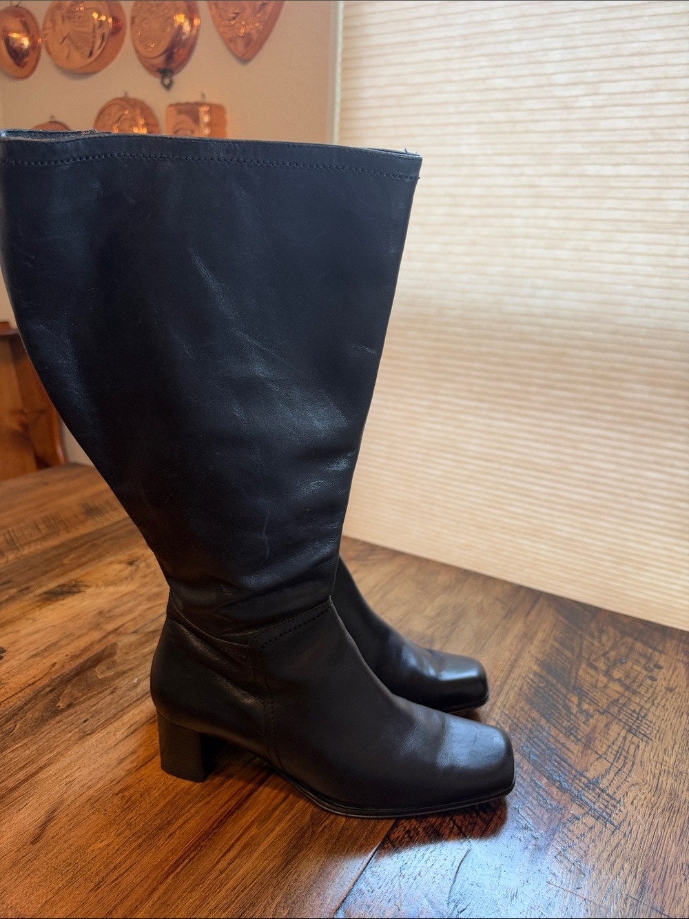 Eddie Bauer 8M Wide Calf Vintage Italian Black Leather Knee High Boots